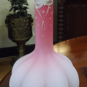Victorian satin glass vase with hand painted enamel butterfly circa 1890