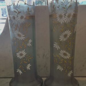 Pair of Victorian hand painted and gilded glass vases (tiny flea bites to rims) England circa 1890