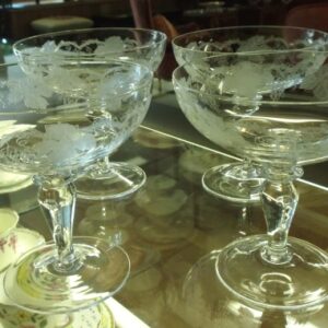 Set of four etched crystal champagne glasses circa 1960