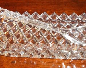 Vintage crystal sauce tray with crystal spoon circa 1940