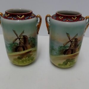 Pair of Hand painted Nippon vases with moriage beading Japan circa 1890