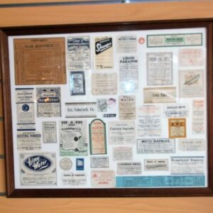 Collage of vintage drug labels from various regional pharmacies in NSW Australia