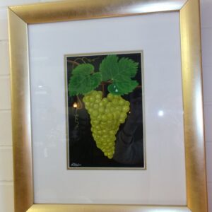 Framed acrylic ‘Green Grapes’ by listed Australian Artist Andrew Patsalou 1950- Details verso