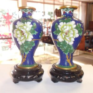 Pair of Cloisonne vases on stands China circa 1960
