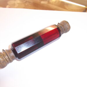 Victorian ruby glass double ended scent bottle with brass mounts circa 1850