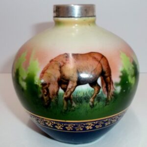 Hand painted squat vase with sterling silver rim c1900