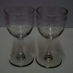 Pair of etched liquor glasses c 1930