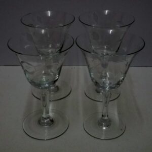 Set of four hand made and etched crystal liquor glasses c1930
