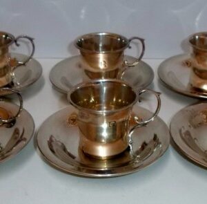Twelve piece sterling silver demi tasse hallmarked and made by Wilmott Manufacturing Co Monogrammed ‘R’ to each piece Birmingham 1920