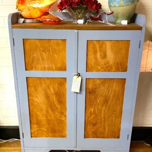 Restored and chalk painted oak two door cabinet to reveal three internal shelf Australia circa 1930