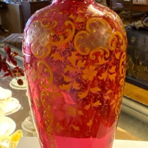 Victorian ruby glass vase with hand painted enamel decoration circa 1860