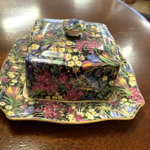 Royal Winton Grimwades 'Black Crocus' butter keep circa 1935