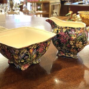 Royal Winton Grimwades 'Black Crocus' sugar and creamer circa 1935