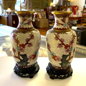 Pair of cloisonne vases on stands China circa 1970