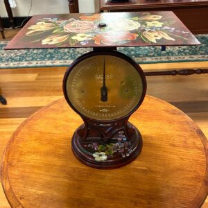 Cast iron and brass Salter parcel scale no. 55 with later folk art decorations England circa 1940