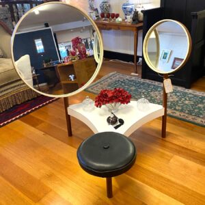 Scandinavian  twin  mirrored  vanity  station attributed  to  acclaimed  furniture  retailer Heal’s  of  London (seat  has  been  re-glued) Circa  1960