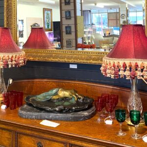 Pair of cut crystal lamps with original tassle shades circa 1960
