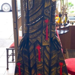 Vintage hand carved timber Buddha with gold leaf finish and mirrored decoration Thailand