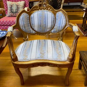 Giltwood  upholstered  Fauteuil  chair  with  acanthus  detail  France  circa  1930