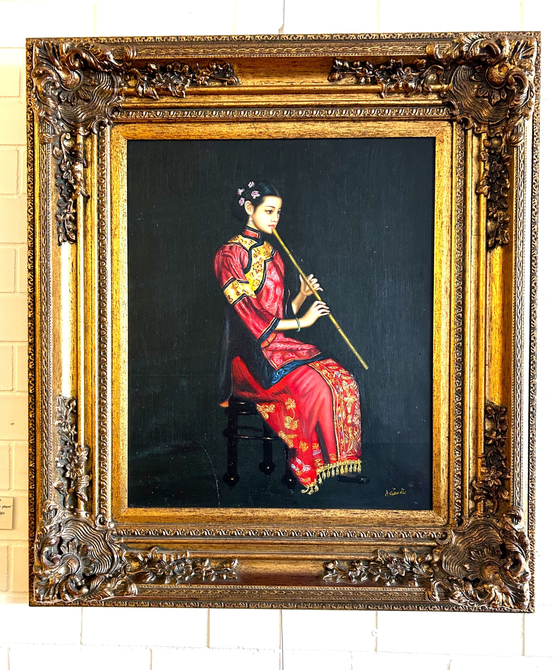 Oil on canvas ‘Chinese flute player’ After Chen Yifei Circa 1970